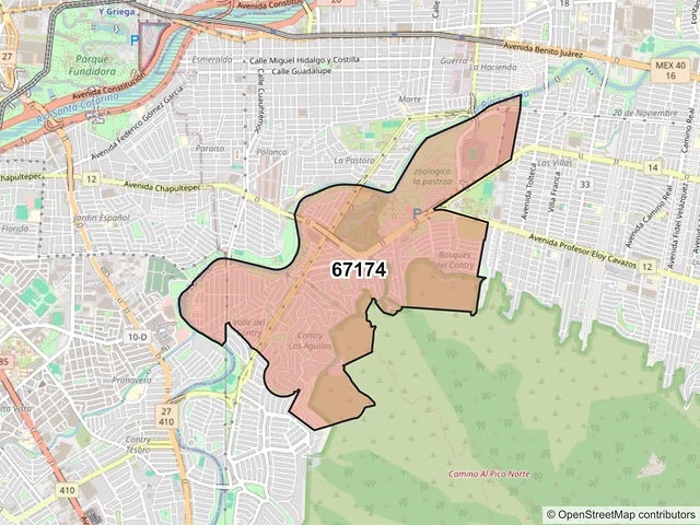 Mapa del código postal 67174, Guadalupe, Nuevo León
