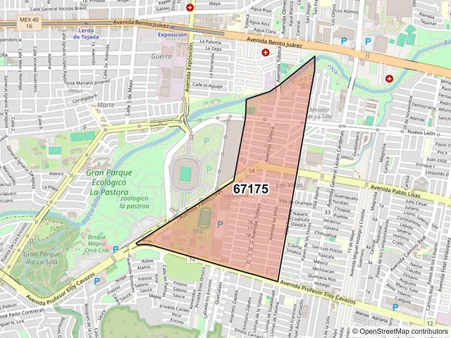 Mapa del código postal 67175, Guadalupe, Nuevo León