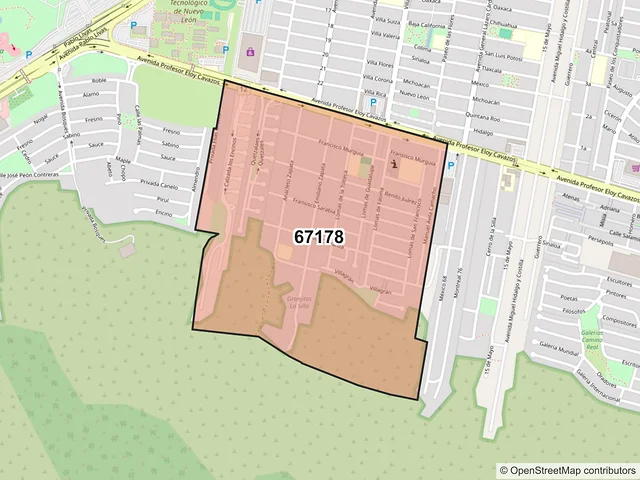 Mapa del código postal 67178, Guadalupe, Nuevo León