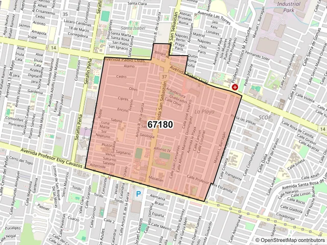 Mapa del código postal 67180, Guadalupe, Nuevo León