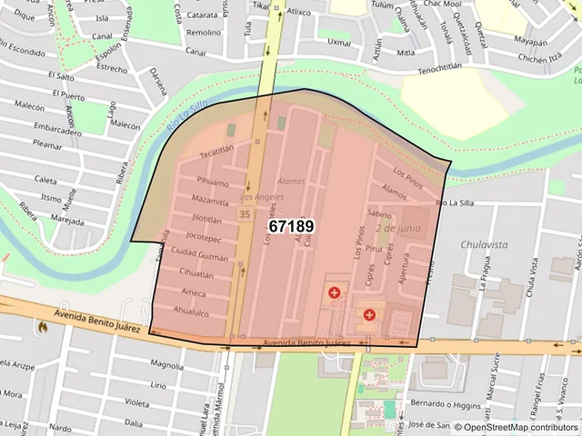 Mapa del código postal 67189, Guadalupe, Nuevo León
