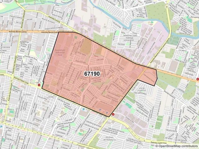 Mapa del código postal 67190, Guadalupe, Nuevo León