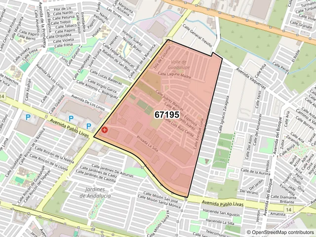 Mapa del código postal 67195, Guadalupe, Nuevo León
