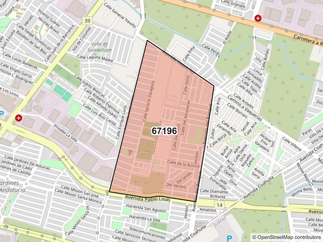 Mapa del código postal 67196, Guadalupe, Nuevo León