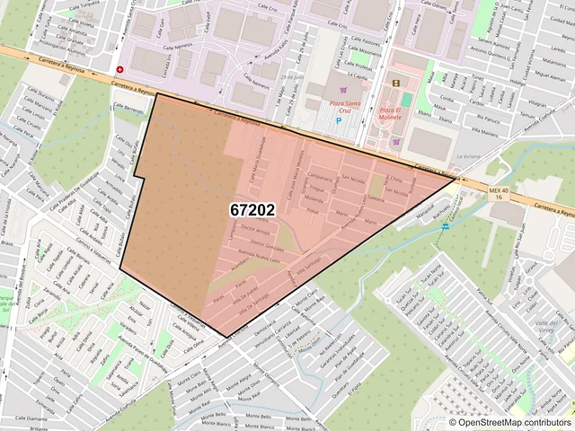 Mapa del código postal 67202, Guadalupe, Nuevo León