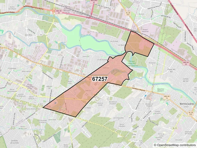 Mapa del código postal 67257, Juárez, Nuevo León