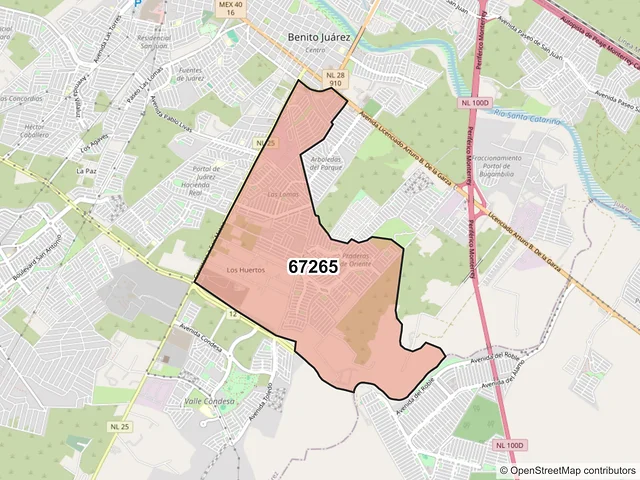 Mapa del código postal 67265, Juárez, Nuevo León