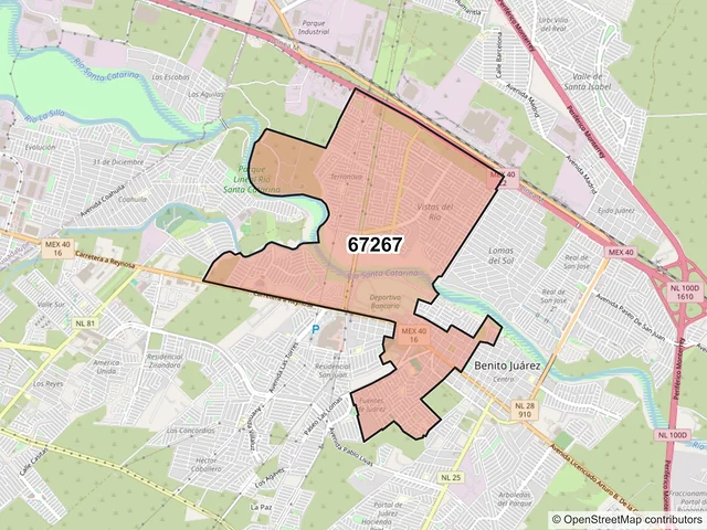 Mapa del código postal 67267, Juárez, Nuevo León