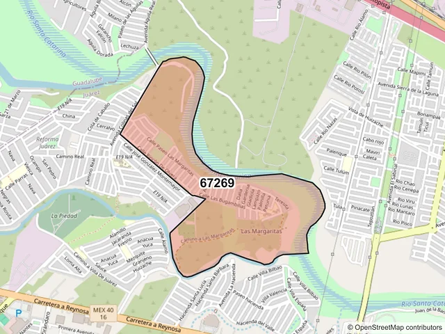 Mapa del código postal 67269, Juárez, Nuevo León