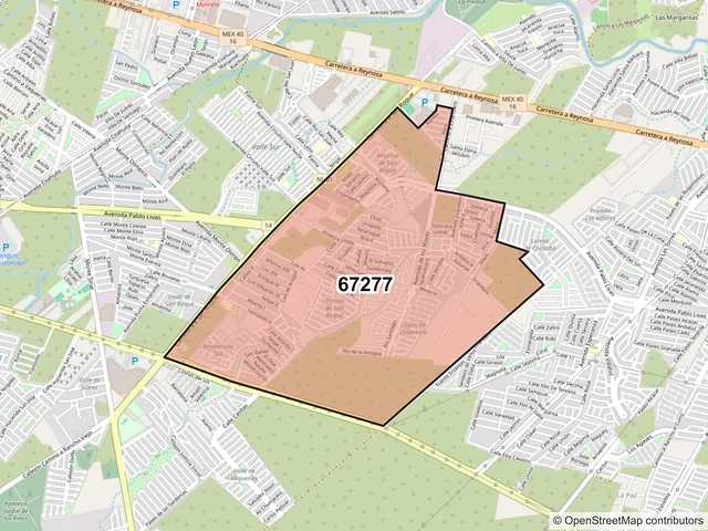 Mapa del código postal 67277, Juárez, Nuevo León