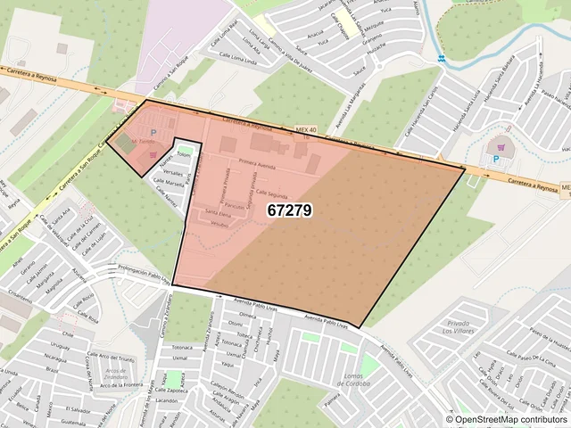 Mapa del código postal 67279, Juárez, Nuevo León