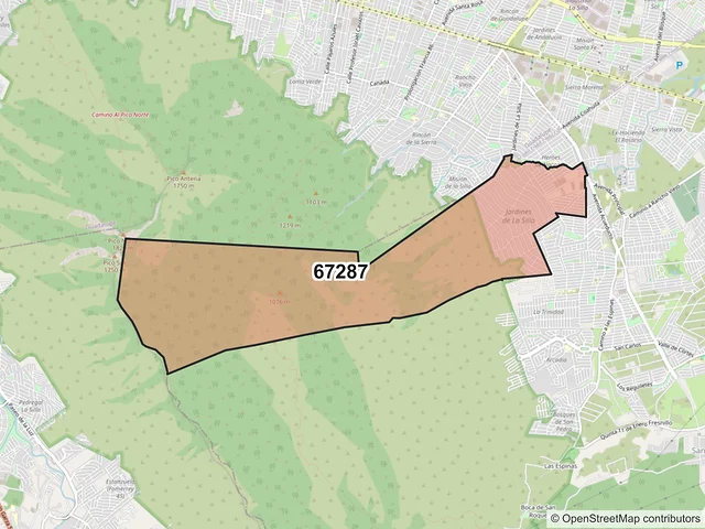 Mapa del código postal 67287, Juárez, Nuevo León
