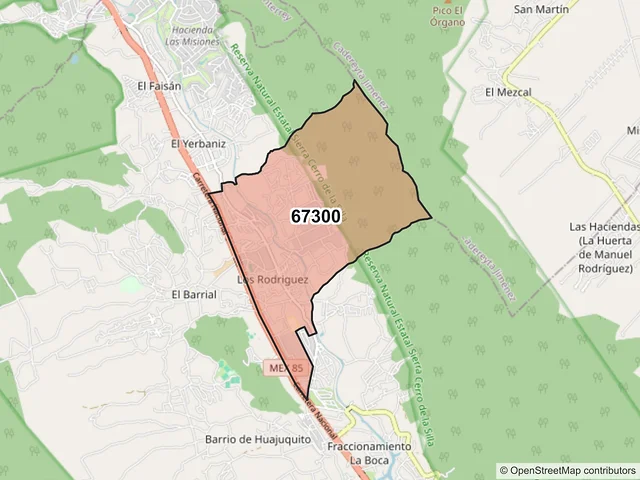 Mapa del código postal 67300, Santiago, Nuevo León