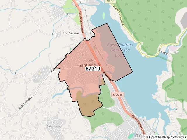 Mapa del código postal 67310, Santiago, Nuevo León