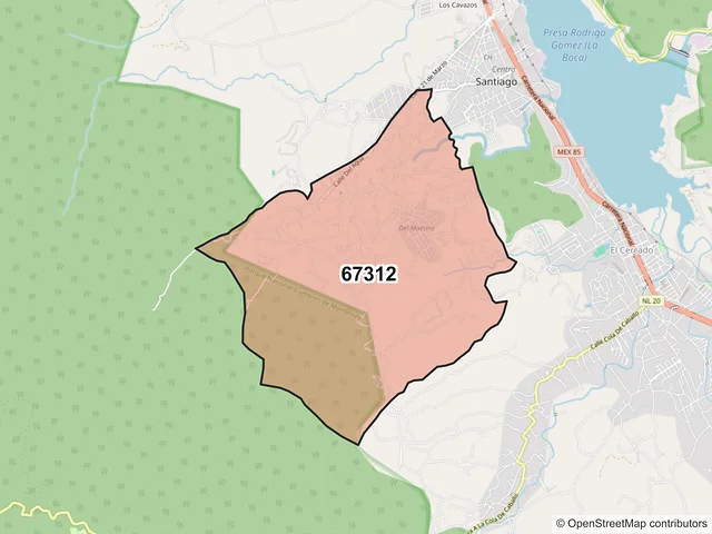 Mapa del código postal 67312, Santiago, Nuevo León