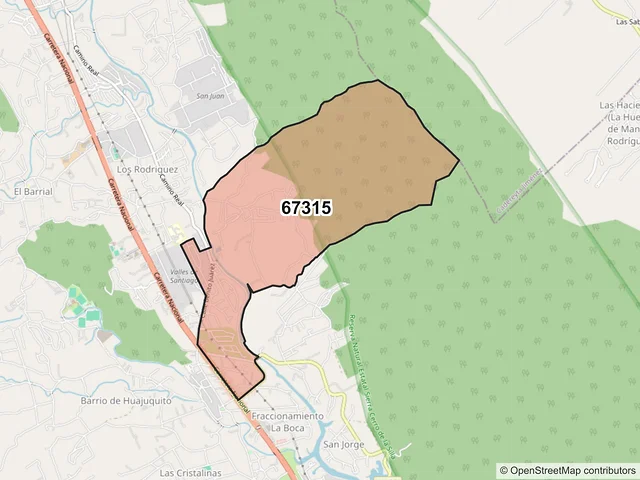 Mapa del código postal 67315, Santiago, Nuevo León