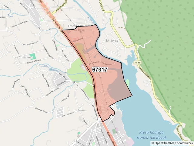 Mapa del código postal 67317, Santiago, Nuevo León