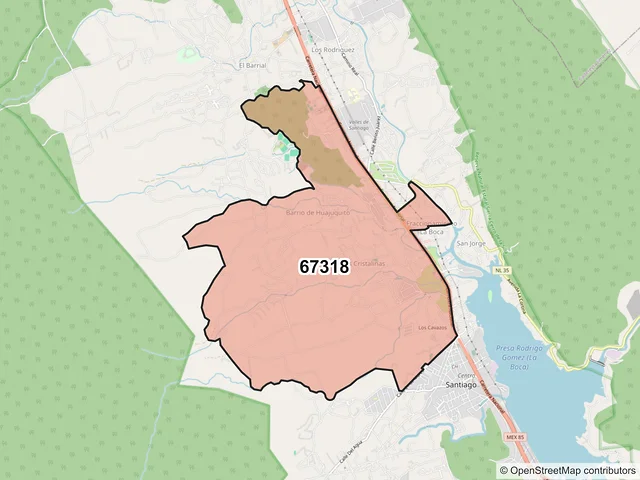 Mapa del código postal 67318, Santiago, Nuevo León