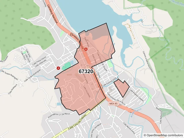 Mapa del código postal 67320, Santiago, Nuevo León