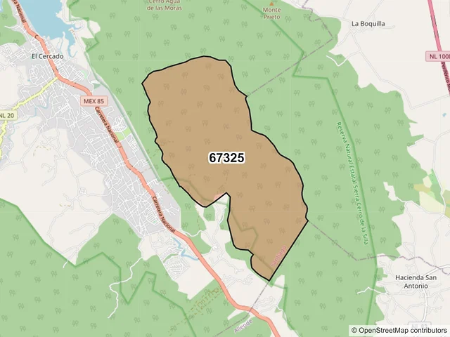Mapa del código postal 67325, Santiago, Nuevo León