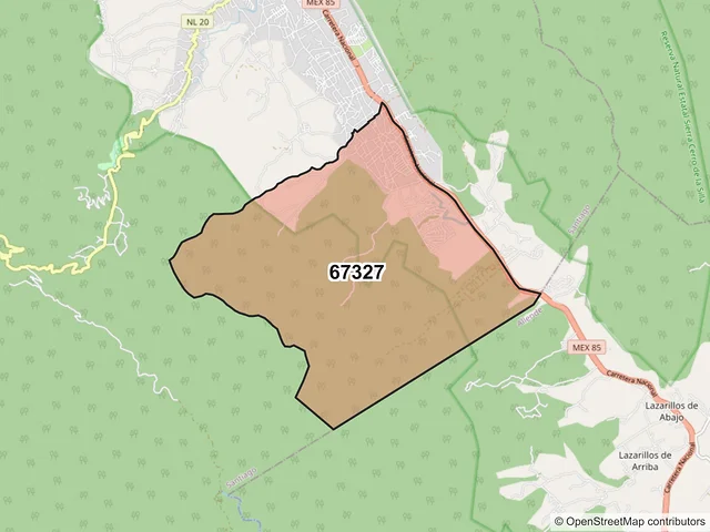 Mapa del código postal 67327, Santiago, Nuevo León
