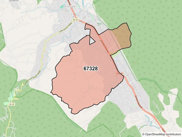 Mapa del código postal 67328, Santiago, Nuevo León