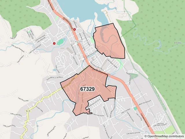Mapa del código postal 67329, Santiago, Nuevo León