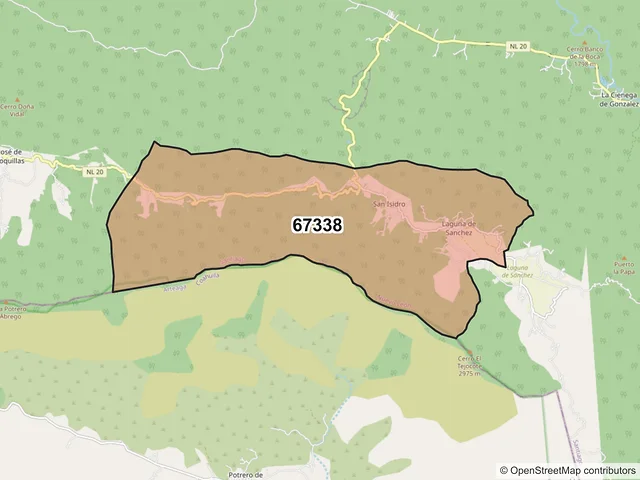 Mapa del código postal 67338, Santiago, Nuevo León