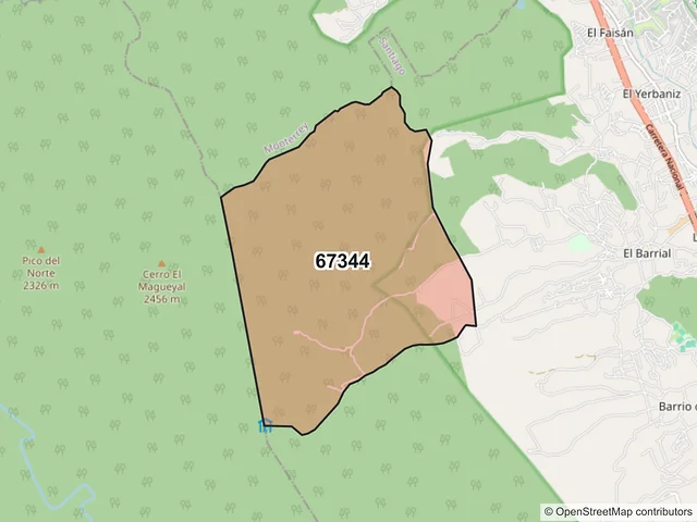 Mapa del código postal 67344, Santiago, Nuevo León