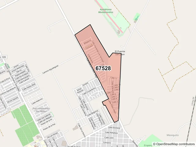 Mapa del código postal 67528, Montemorelos, Nuevo León