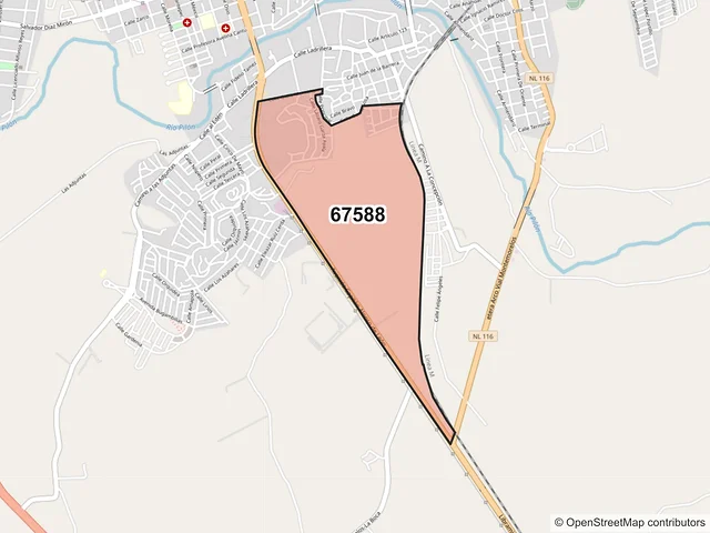 Mapa del código postal 67588, Montemorelos, Nuevo León