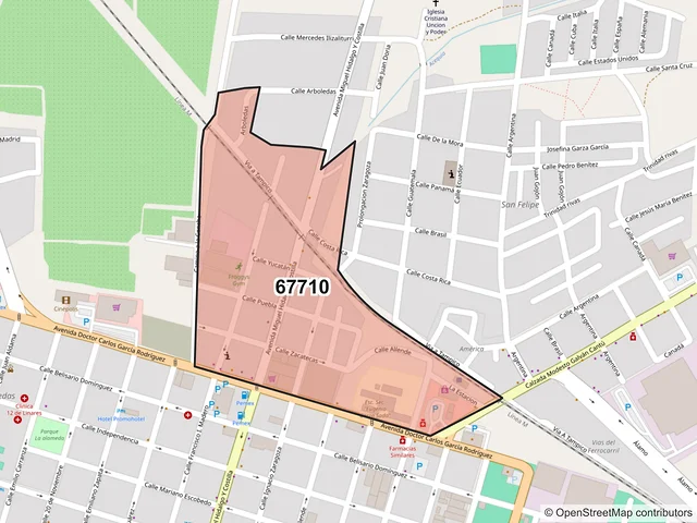 Mapa del código postal 67710, Linares, Nuevo León