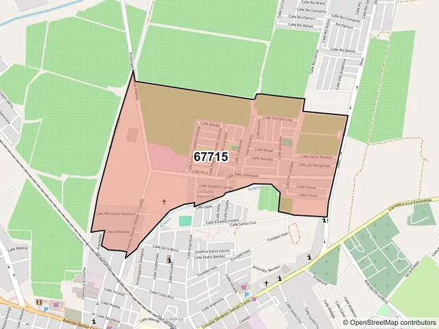 Mapa del código postal 67715, Linares, Nuevo León