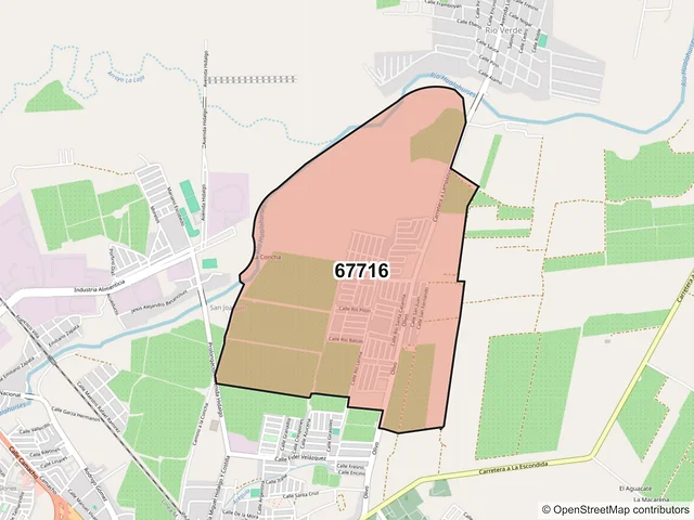 Mapa del código postal 67716, Linares, Nuevo León