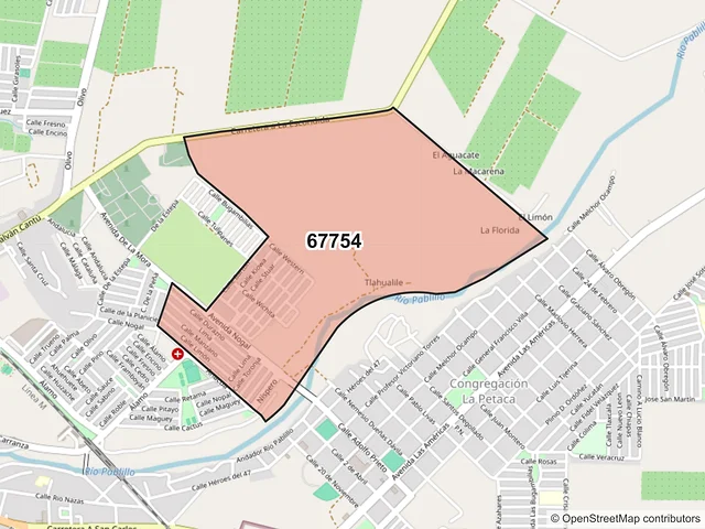 Mapa del código postal 67754, Linares, Nuevo León