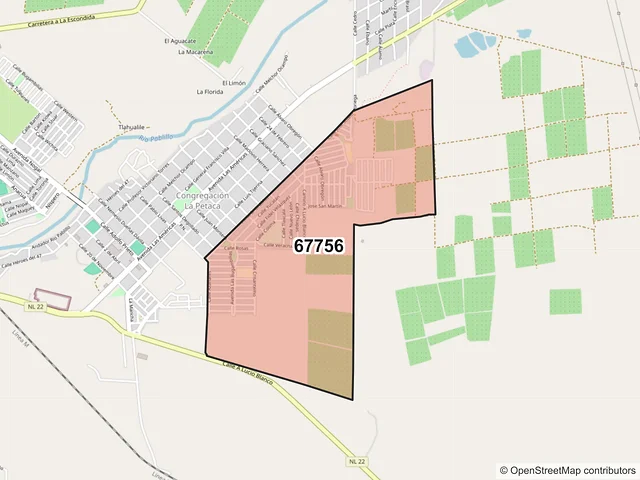 Mapa del código postal 67756, Linares, Nuevo León