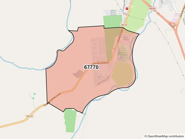 Mapa del código postal 67770, Linares, Nuevo León