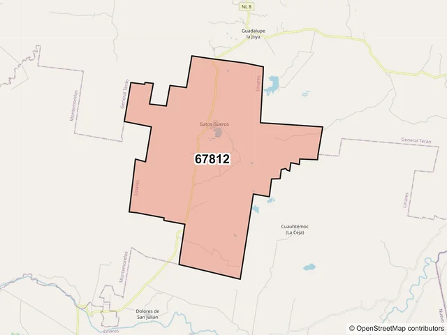 Mapa del código postal 67812, Linares, Nuevo León