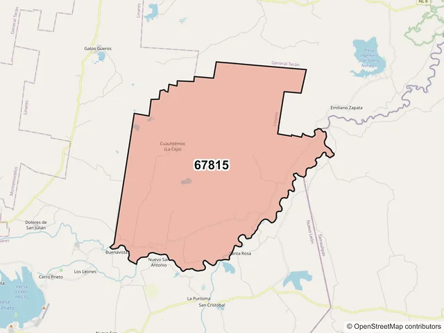 Mapa del código postal 67815, Linares, Nuevo León