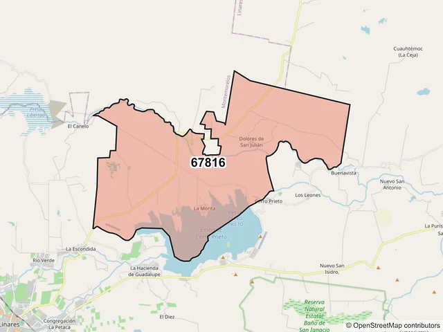 Mapa del código postal 67816, Linares, Nuevo León