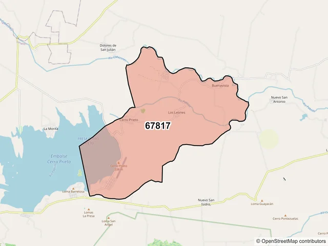 Mapa del código postal 67817, Linares, Nuevo León