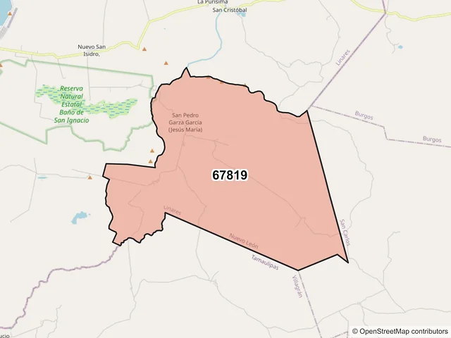 Mapa del código postal 67819, Linares, Nuevo León