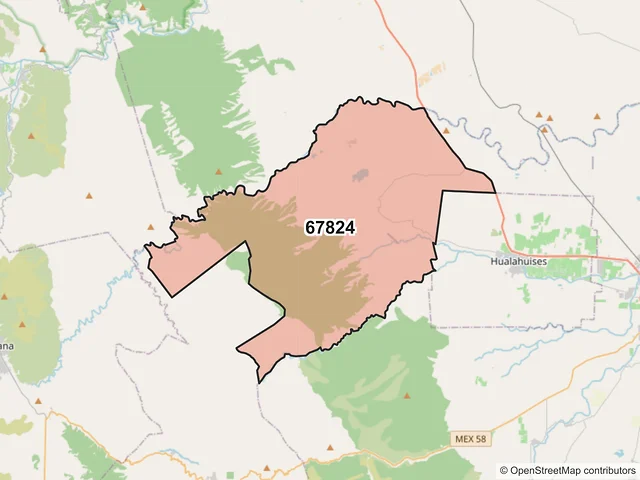 Mapa del código postal 67824, Linares, Nuevo León