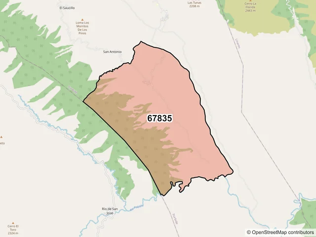 Mapa del código postal 67835, Iturbide, Nuevo León