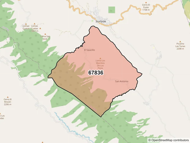 Mapa del código postal 67836, Iturbide, Nuevo León