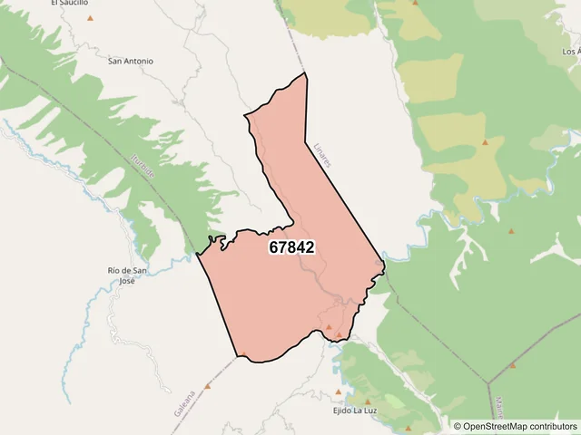 Mapa del código postal 67842, Iturbide, Nuevo León