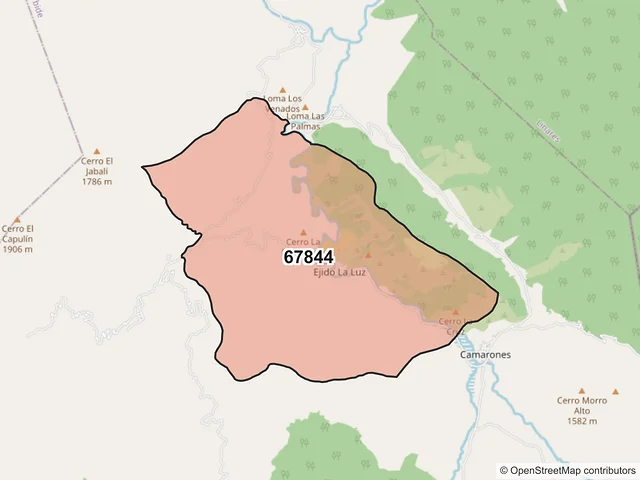 Mapa del código postal 67844, Iturbide, Nuevo León