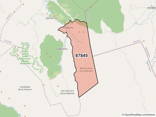 Mapa del código postal 67845, Iturbide, Nuevo León