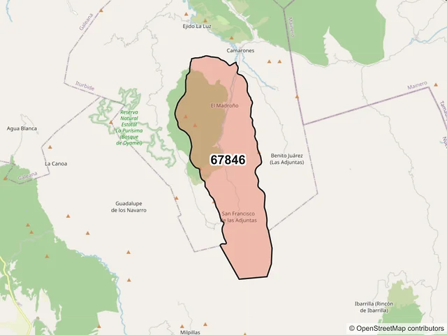 Mapa del código postal 67846, Iturbide, Nuevo León