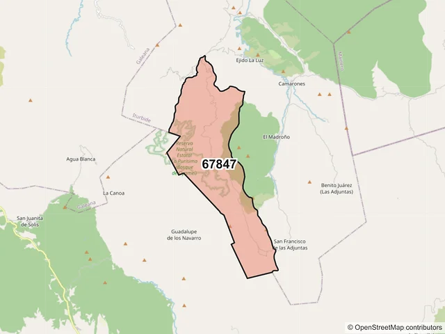 Mapa del código postal 67847, Iturbide, Nuevo León